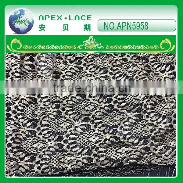 2015 new style nylon lace fabric print silver and golden