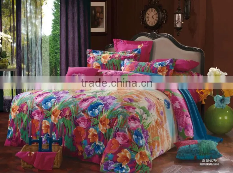 reactive printed flower design bedding set 100% cotton