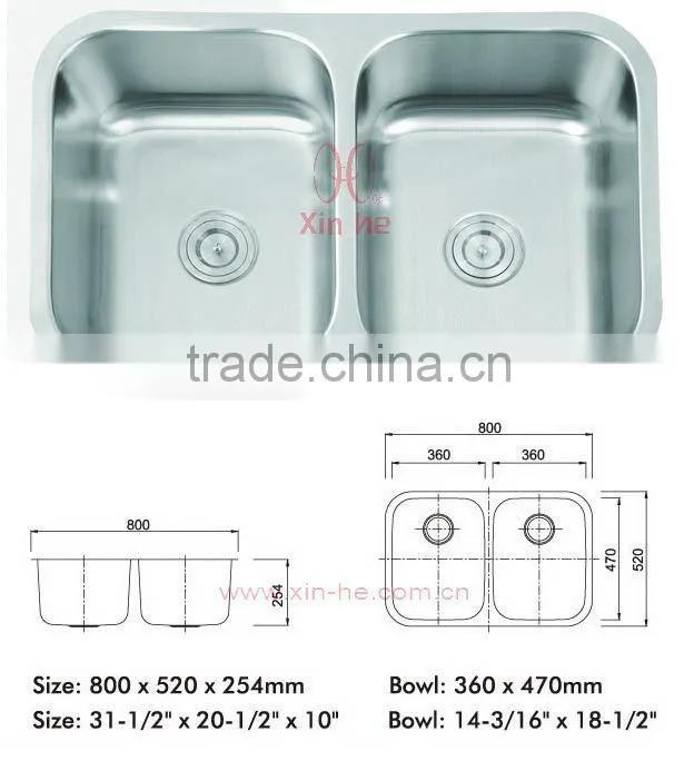 Double bowl sink Stainless Steel undermount D80