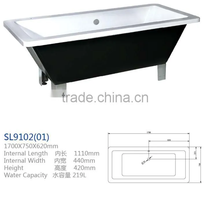 White and Black Acrylic Freestanding Bathtub