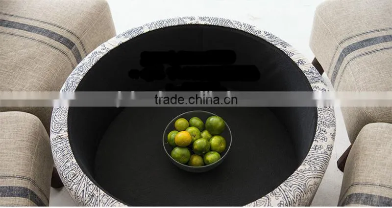 Modern Storage Fabric Ottoman,Wooden Coffee Table