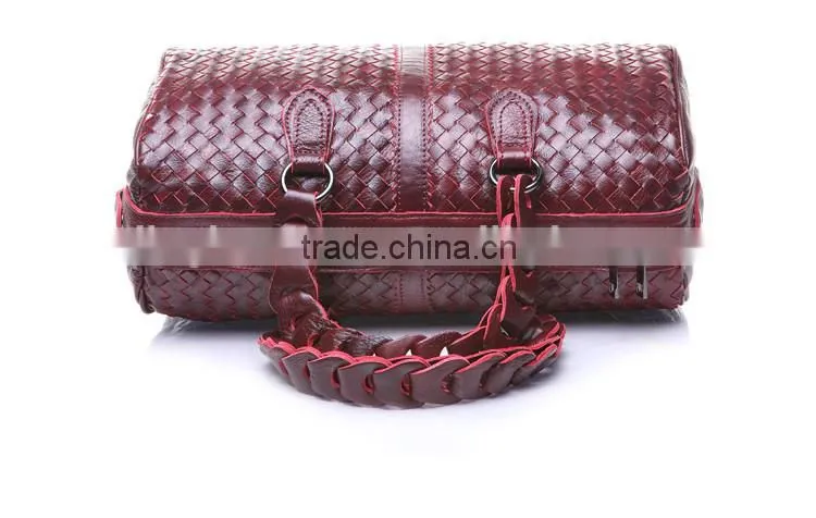 European style travel bag Retro red Leather Tote Bag,Waterproof zipper Duffel Bag