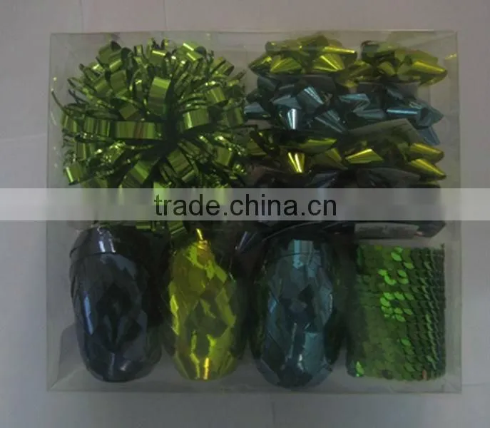 HOT SALE 12PCS Gold/ Silver/ Red/ Green Glitter Pom Pom Ball Gift Ribbon Bows Pack