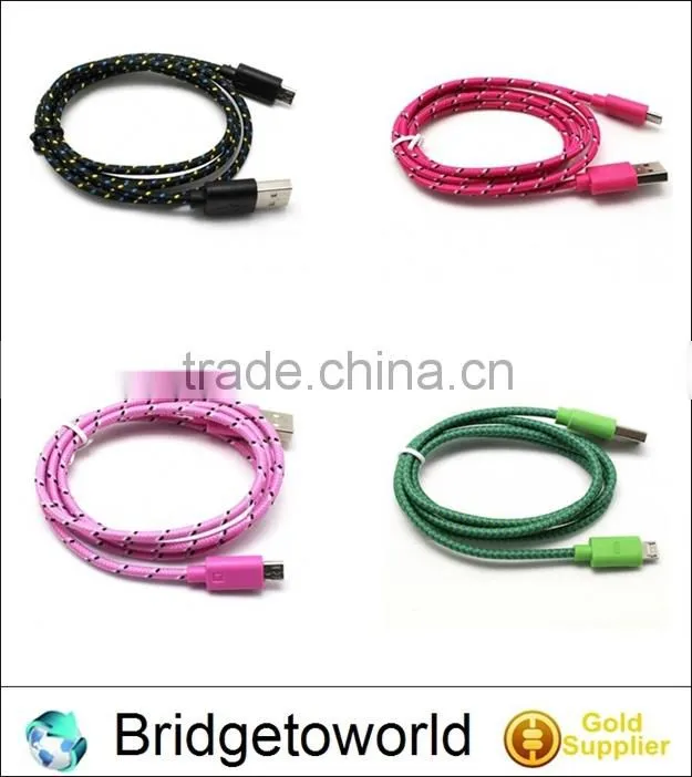Newest multi colors linen braided micro USB cable for Andriod phones S3 S4 Note 2