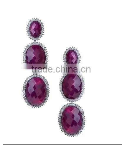 2013 Modern Design Earring Zirconia Silver with Smooth Turquoise Stone