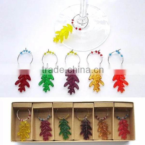 2016 Set of 6 leaf Wine Glass Charms