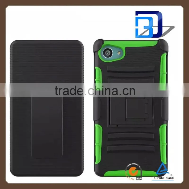 Fashionable Popular Rugged Back Texture PC with soft TPU and Belt combo shockproof case For Sony Xperia Z5 mini fast delivery