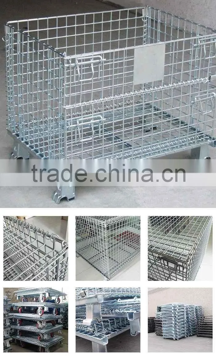 Custom Made Fold Container Storage Warehouse Galvanized Wire Cage With Wheels