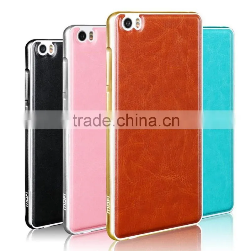Charming leather back case for xiaomi mi note with metal frame