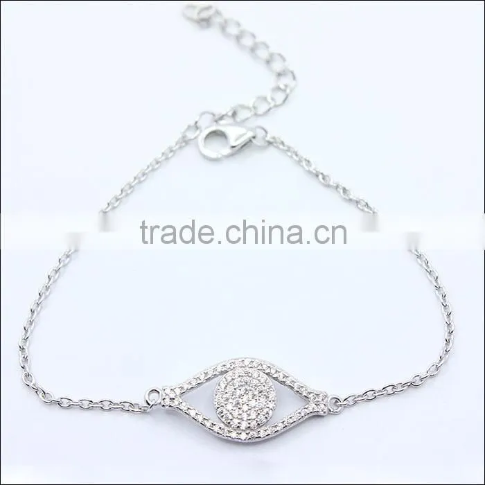 Wholesale 925 sterling silver micro pave eye design charm bracelet