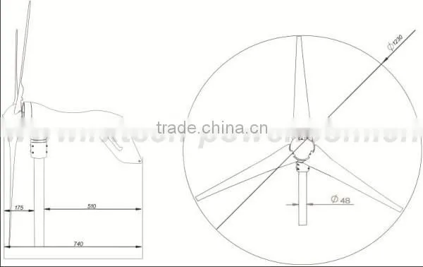 Wind turbine 12V/24V, 400w rated, 600w max with 3 PCS carbon fiber blaldes.