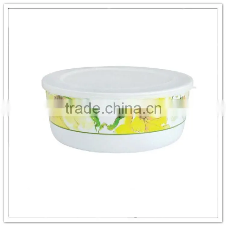 EU standard round shape yellow flower decal home use decorative melamine mixing bowls with lid
