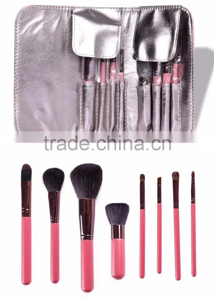 8 pcs wood handle makeup brush set pink pink beauty