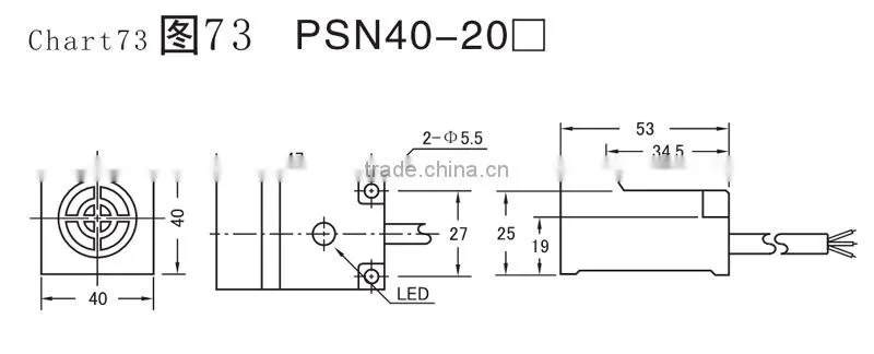 PSn40-20P3 PNP NO+NC DC Horn type and square inductive Proximity switch No-embedded type sensor