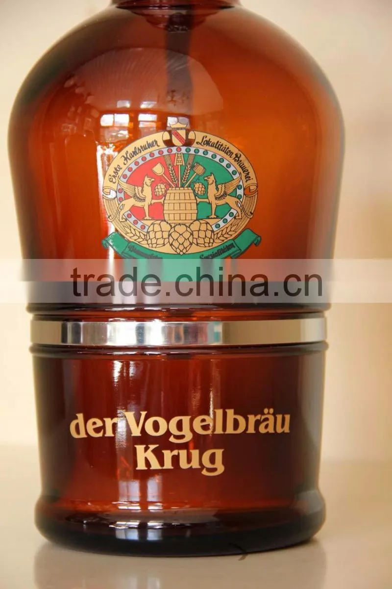 Hot sale! amber beer glass jug/glass bottle with handle , customized logo