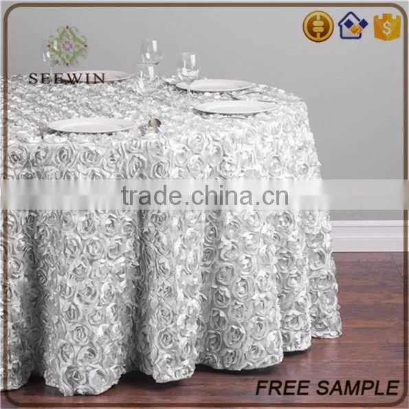 high quality exotic beauty lycra round pink satin rosette table cloth
