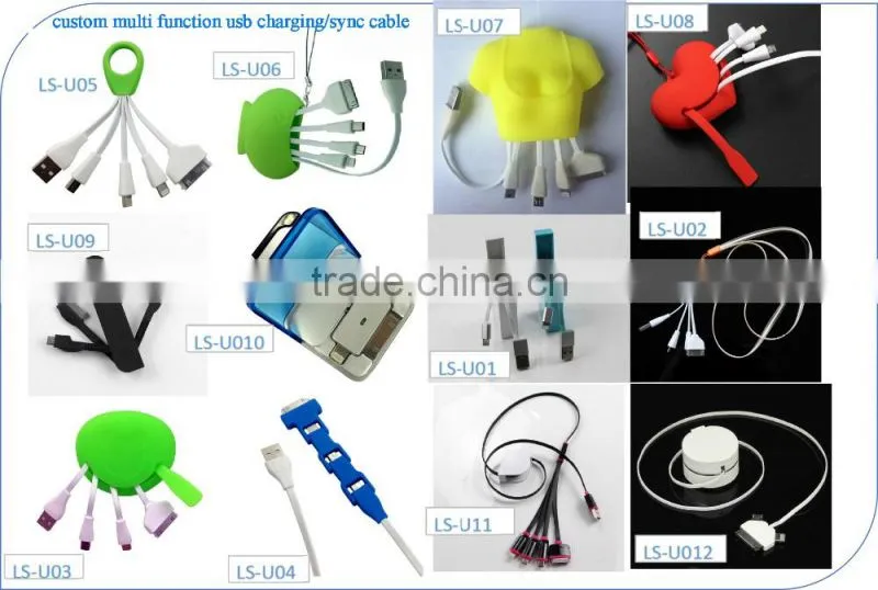 Custom Printed 4 in 1 Multiple Use USB Charging Cable for data/syn compatible with ipad/iphone 4/6/5s/Samsung/Mp4