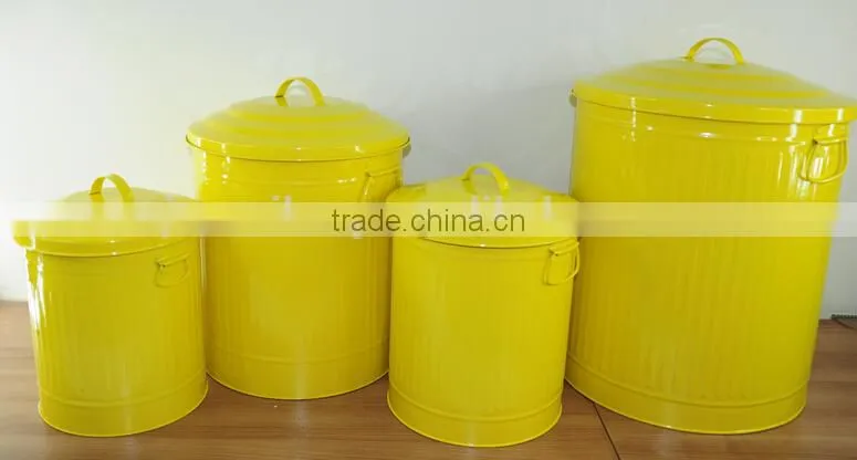 Enamel Antirust Garbage Can Metal Storage Container Trash Bin