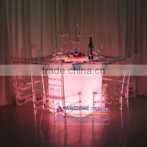 LED Flashing Dining Table Colour Changing Tempered Glass Table Lighted Square Dining Tables