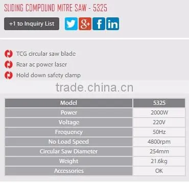 RONIX SLIDING COMPOUND MITRE SAW 5325 254MM 2000W 4800rpm