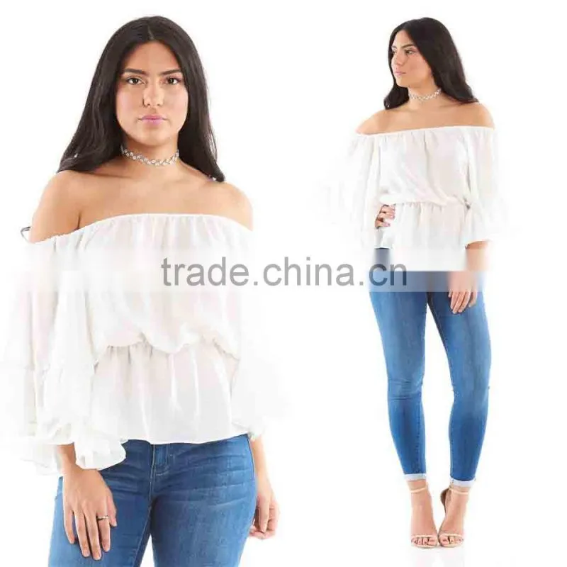 Latest Fashion Blouse Design Off Shoulder Sexy Ruffle Tops for Women Plus Size Tops Wholesale