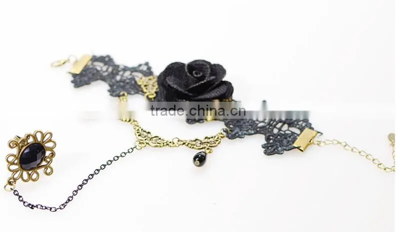 Yiwu wholesale rose lace bracelet hot girls bracelets sets with ring