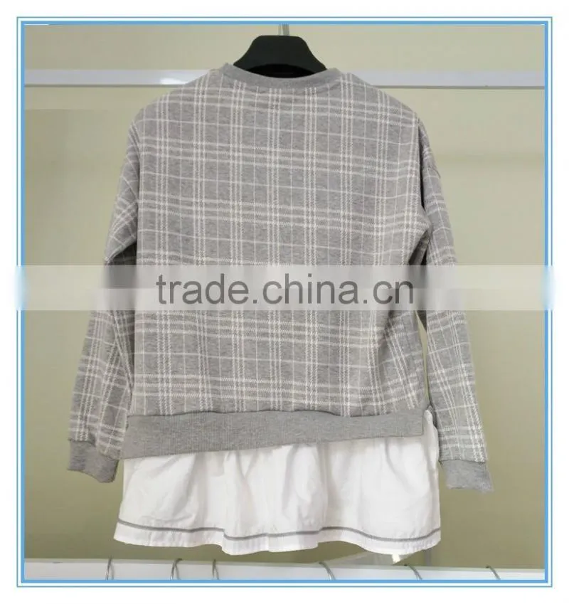 Kids Custom Fake Two Pieces Crewneck Sweatshirt Two Colors Sweatshirts Hoodies Girls Top Check Shirt
