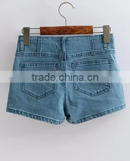 EY0613P Europe Style 2017 Ladies High Waist Washed Denim Shorts
