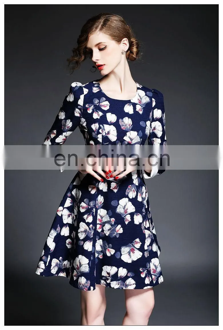 Woman long sleeve print dress wholesale, fashion western dress 2016
