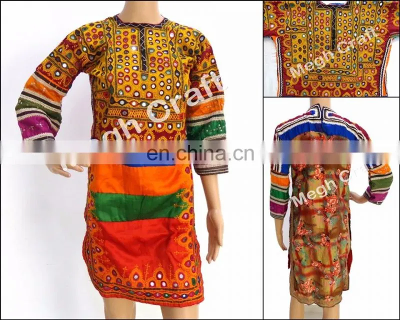 Kuchi Afghan Dress Top - Afghani Costume Banjara Mirror Work Tunic Top - Tribal Hippie Style Costume Dress