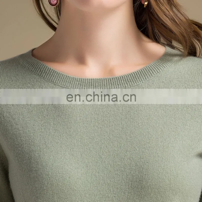 Custom Design Casual Pullover Crew Neck Half Sleeves Pure Cashmere Knitted Women's Sweater Dress