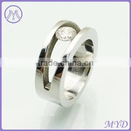 Professional factory Tension settling CZ stone stainless steel finger ring for men