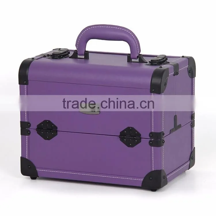 Purple Portable Cosmetic beauty train box makeup display Case