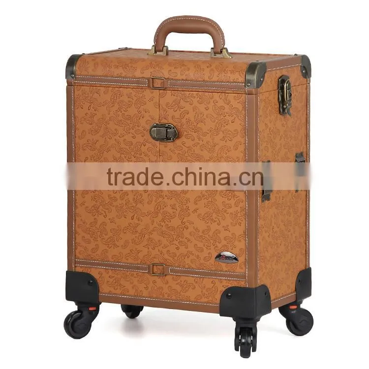 Beautiful high quality makeup case trolley cosmetic bag with mirror