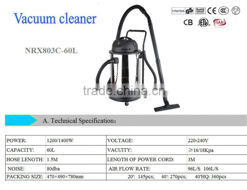 50L/60L/70L heavy duty wet dry industrial vacuum cleaner