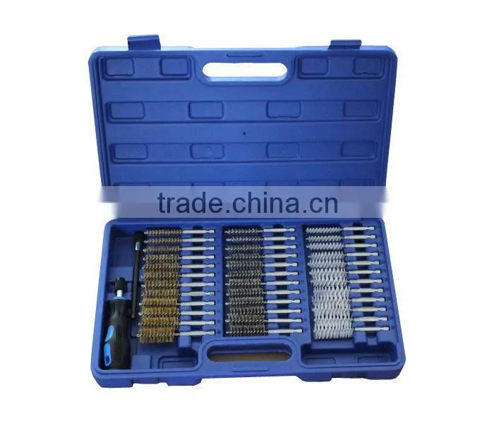 38-Piece 1/4" Hex Shank Brass Stainless Nylon Wire Industrial Brush Set with Soft Grip Handle and 6" Extension Bar