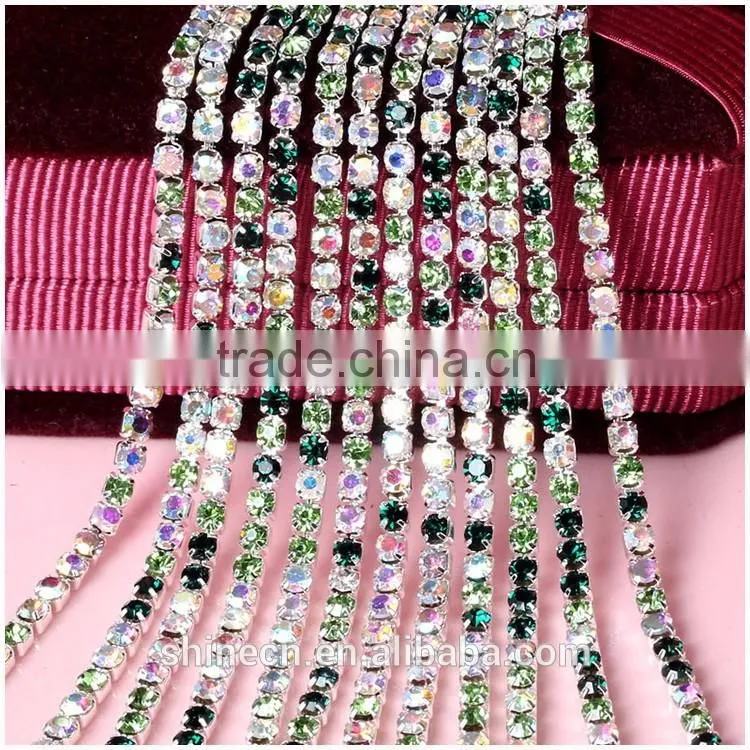 Factory direct multicolor diy AB rhinestone YIWU Wholesale Hot Sale Hot fix Strong glue silver close Rhinestone cup chain