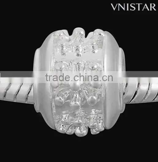 Vnistar silver plated metal beads jewelry with flower raised for bead bracelet necklacePBD2198