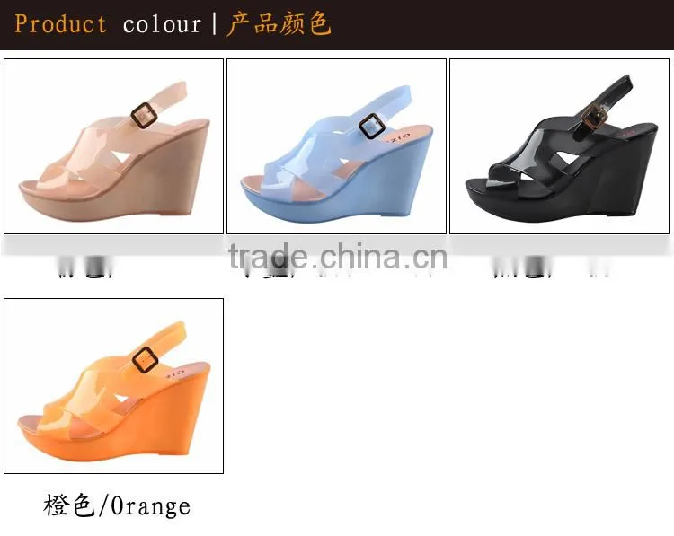 2014 Fashion Candy Color Sandals Transparent Jelly Shoes Fish Mouth Wedges Sandals