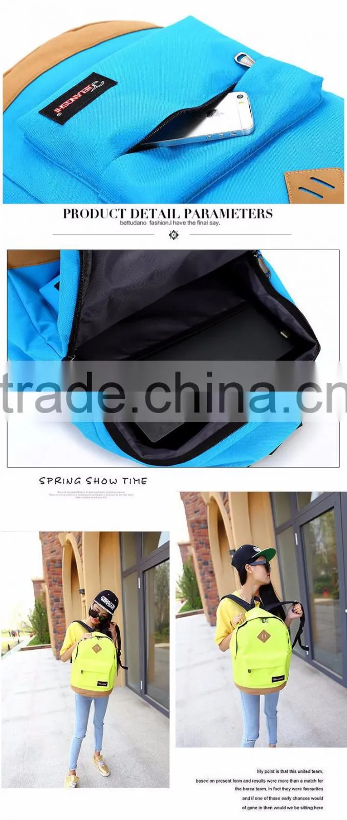 fashion canvas backpack for students leisure shoulder bag with 1pc/opp bag