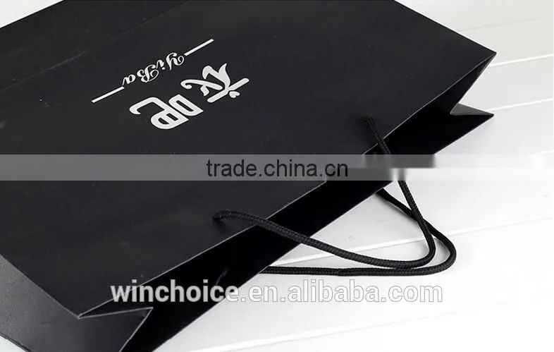 black cardboard bag ,shopping promotion bag , hot silver craft printing, cotton handle