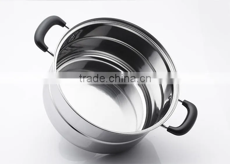 Stainless steel steam cooker with Tri-tier rubber handle cookware set