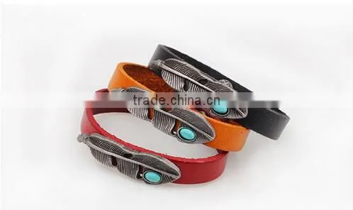 Factory top selling wholesale feather leather bracelet jewelry/