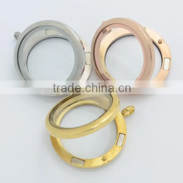 Silver/gold/rose gold round 20mm/25mm/30mm magnetic floating wholesale glass locket pendants, memory floating charms locket