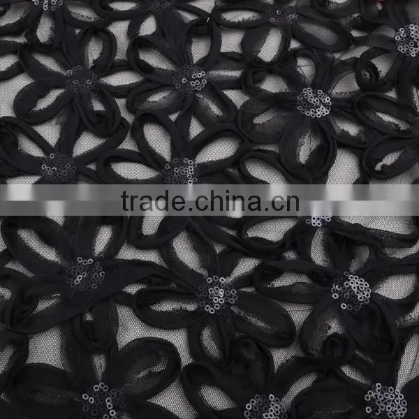 sequins chiffon ribbon circle embroidery design for girl dress