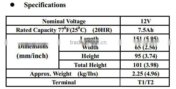 UPS battery 12V 7.5AH