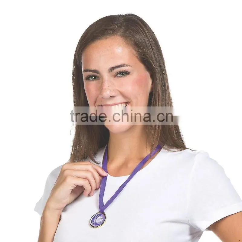 High Quality Promotional Souvenirs Plastic Gold Award Medals with Custom Purple Awareness Ribbon Design Sticker Label