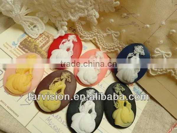 Hot sale flat back resin cameo, resin cameo for wedding decoration