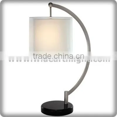 UL Listed Modern Hotel Room Black Marble Base Table Light Lamp With Two Layers Fabric Shades T80435