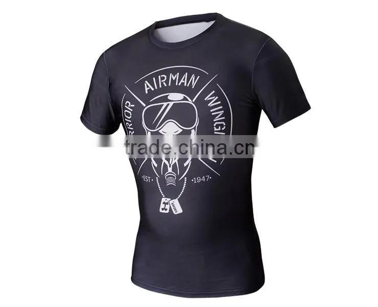 2016 digital printing compression running shirt breathable quick dry polyester spandex 3d t shirt